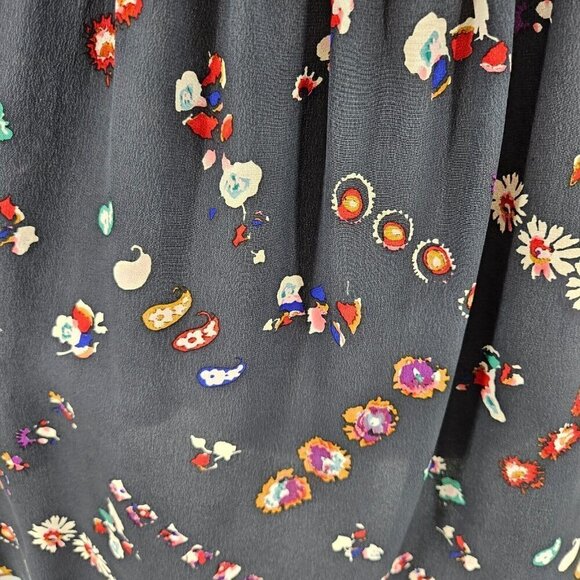 Rebecca Taylor Floral Silk Blouse Top Gray Women’s Size 8 Boho Hippie Preppy - Picture 5 of 11